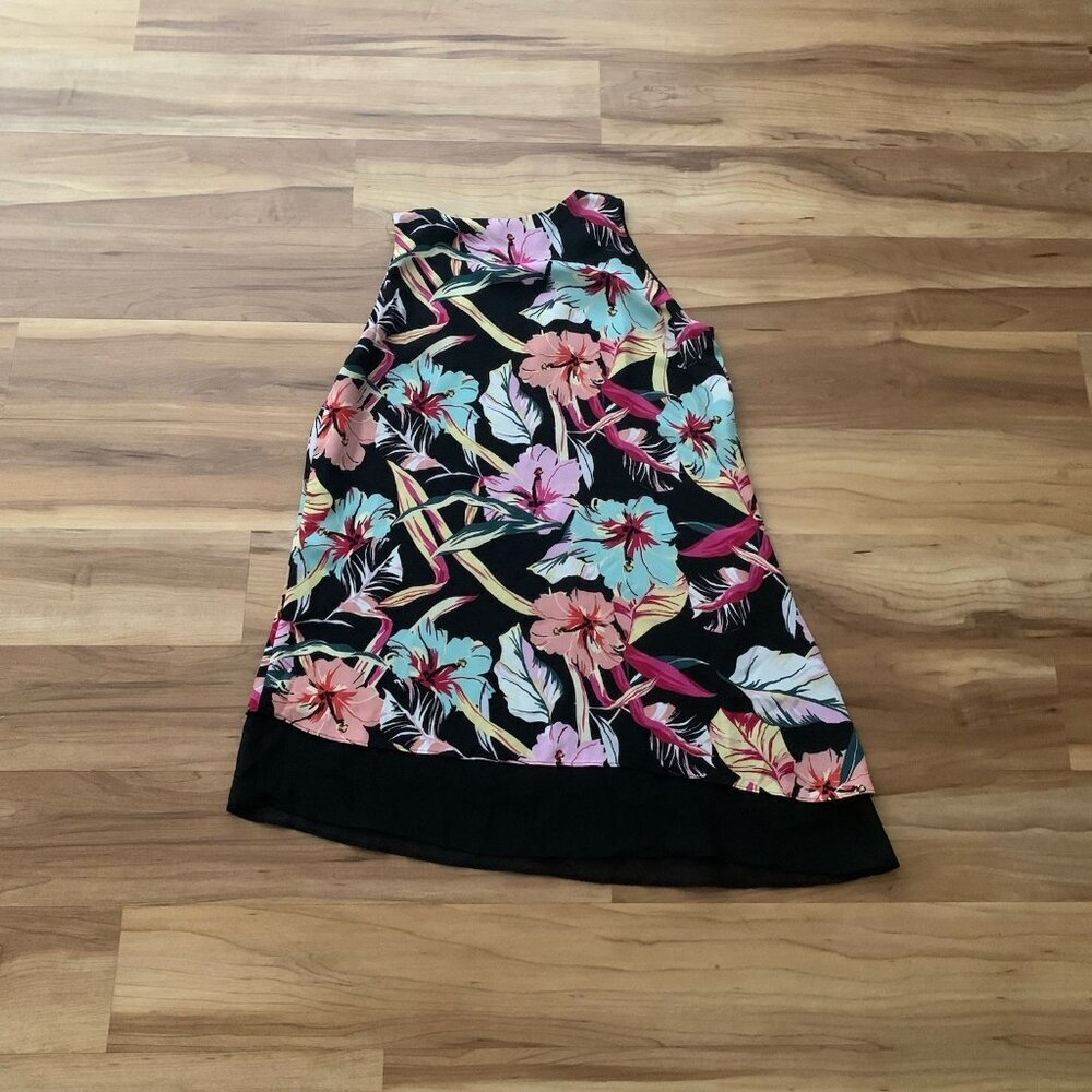 Zac & Rachel Small Black Tropical Floral Lined Sleeveless Tank Blouse Tunic NWT - Picture 5 of 10